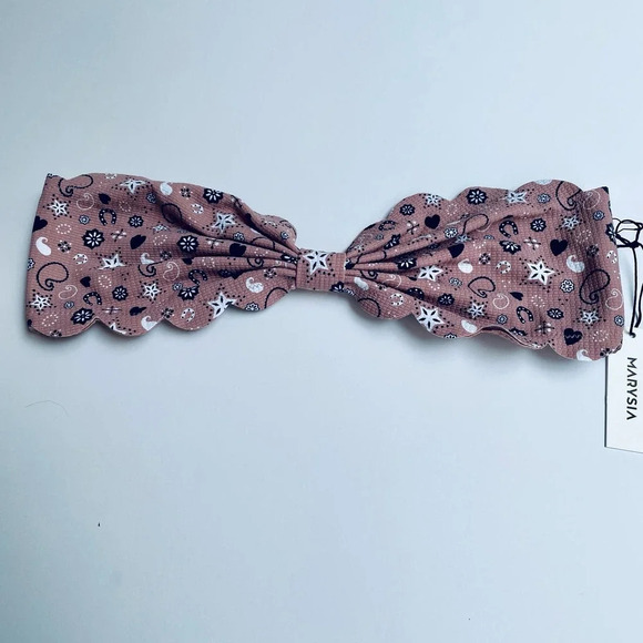 Marysia Antibes Bikini Swim Top Bandeau Pink Bandana Print Size Large NEW - Picture 2 of 5